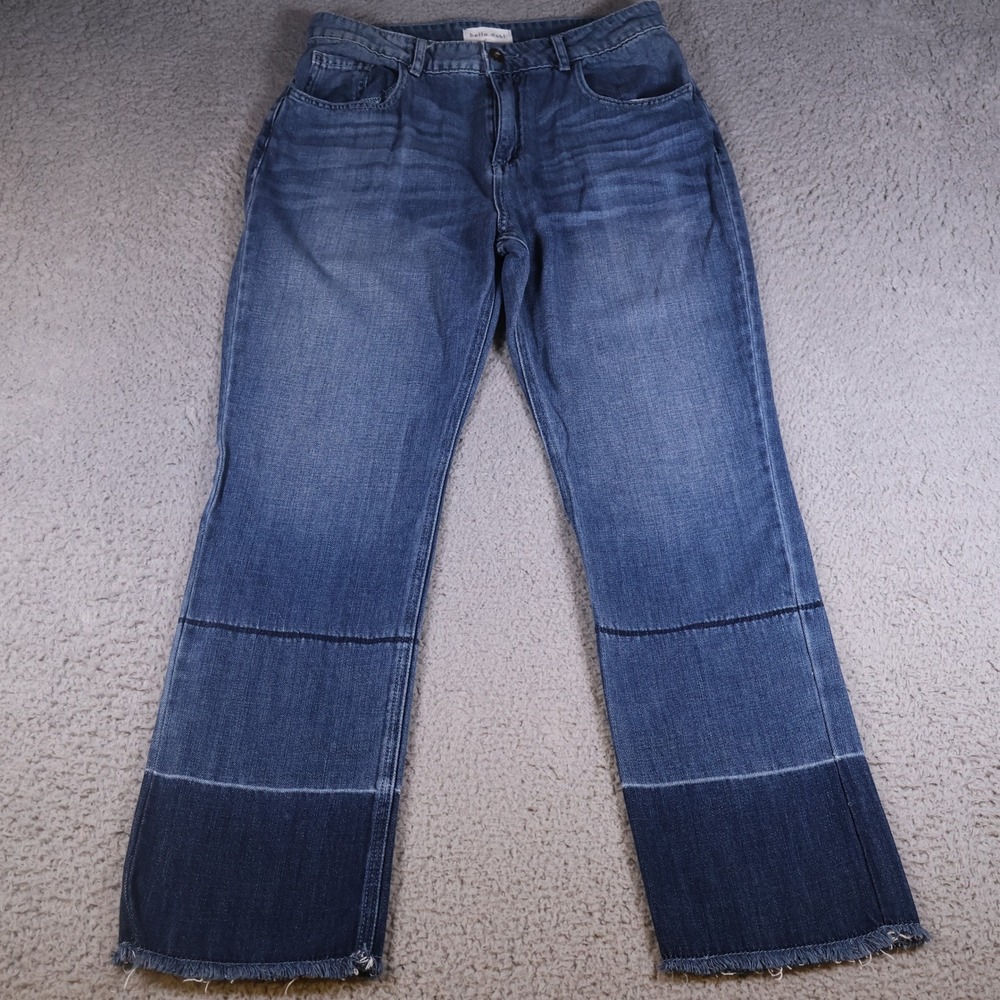 Bella Dahl Colorblock Wide‎ Leg Jeans Blue Raw Hem Size 26 B3393-888-950